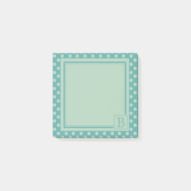 Notas Post-it® Teal Monogram Polka Dot Pattern (Anverso)