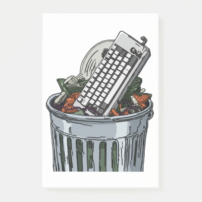 Notas Post-it® Teclado en cubo de basura (Anverso)