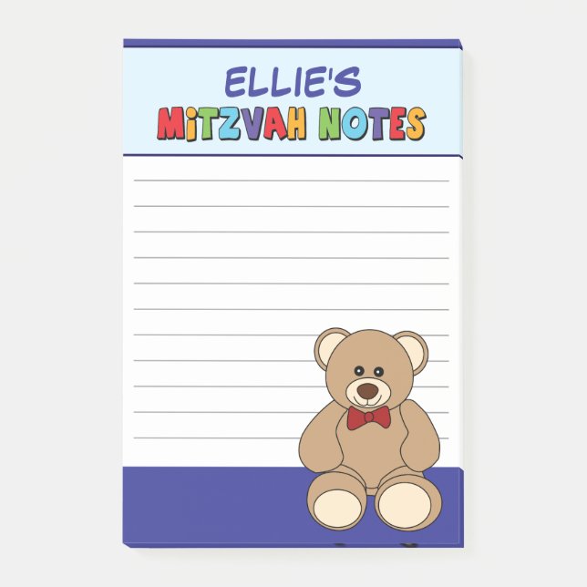 Notas Post-it® Teddy Bear Mitzvah personalizado - Azul (Anverso)