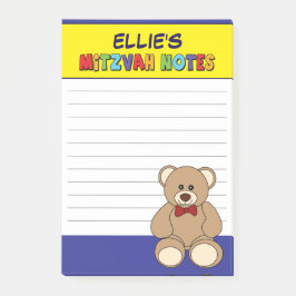 Notas Post-it® Teddy Bear Mitzvah personalizado - azul amarillo