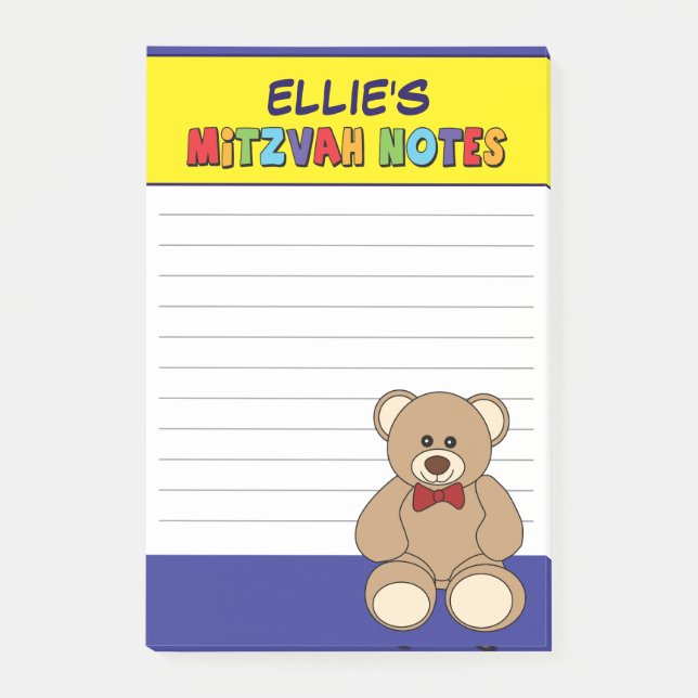 Notas Post-it® Teddy Bear Mitzvah personalizado - azul amarillo (Anverso)