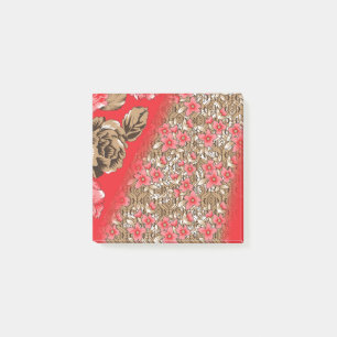 Notas Post-it® Tejidos rojos vibrantes con intrincados florales y