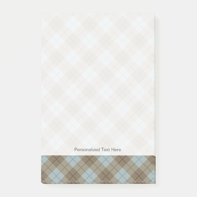 Notas Post-it® Tela escocesa diagonal en azul y Brown (Anverso)