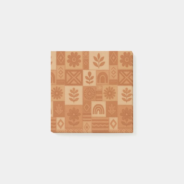 Notas Post-it® Terracotta Patchwork Quilt Rustic Farmhouse Floral (Anverso)