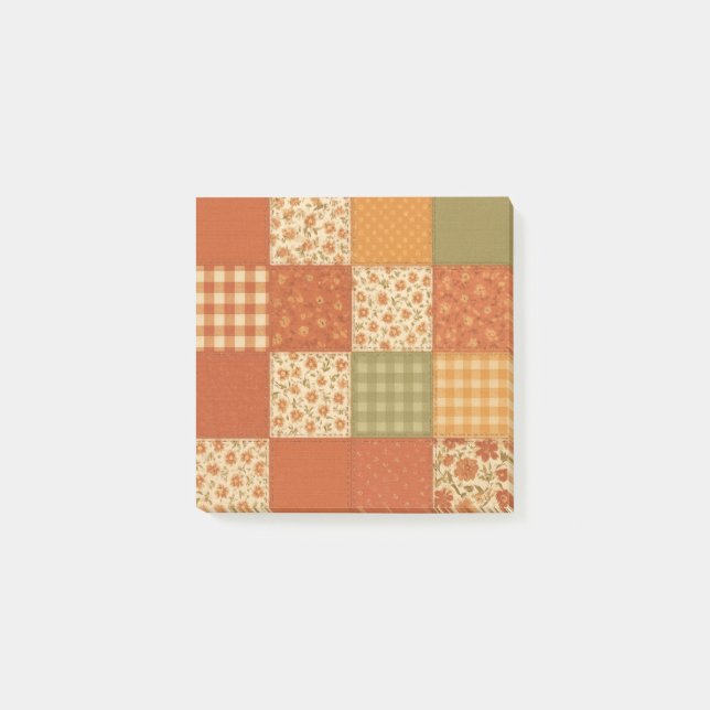 Notas Post-it® Terracotta Patchwork Quilt Rustic Farmhouse Floral (Anverso)