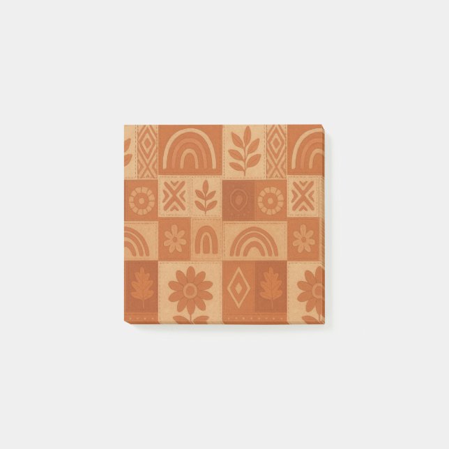 Notas Post-it® Terracotta Patchwork Quilt Rustic Farmhouse Floral (Anverso)