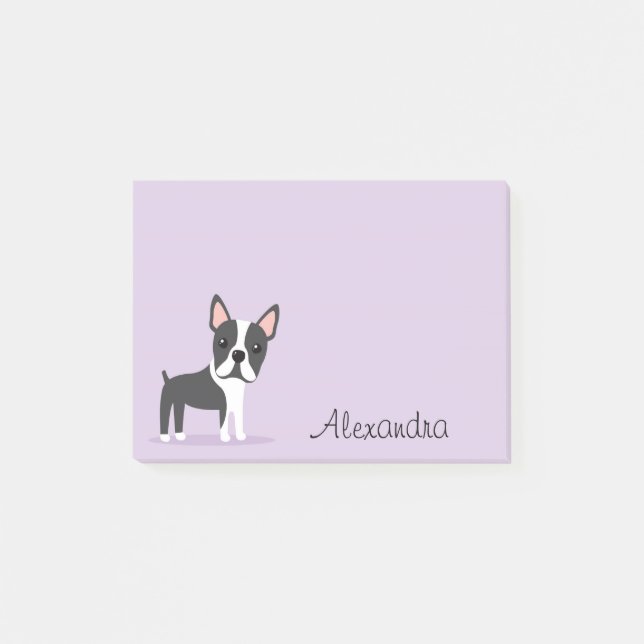 Notas Post-it® Terrier de Boston con púrpura conocida (Anverso)