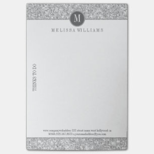 Notas Post-it® Textura de Purpurina gris plateado y blanco
