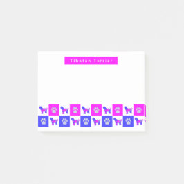 Notas Post-it® Tibetano Terrier Dog & Paw Print Hot Pink & Blue