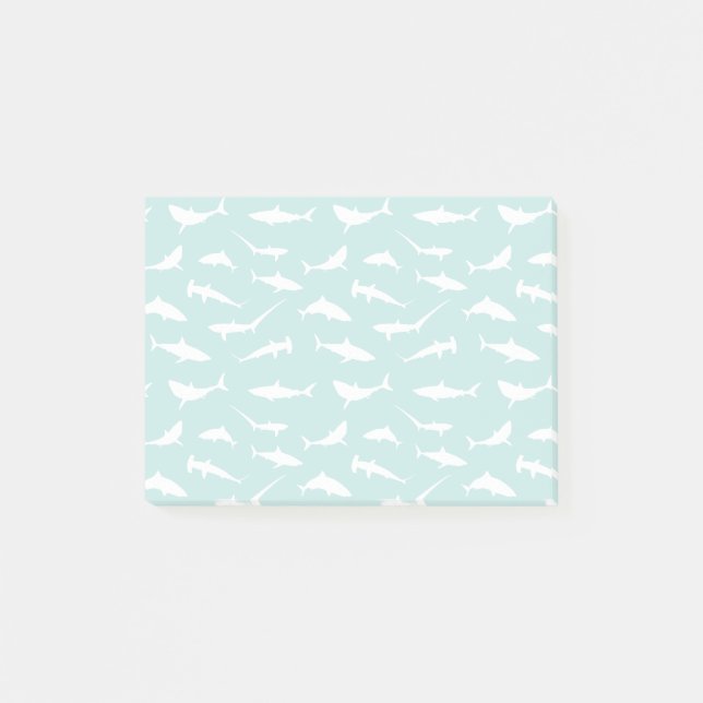 Notas Post-it® Tiburones nadando Novedad azul y blanca (Anverso)