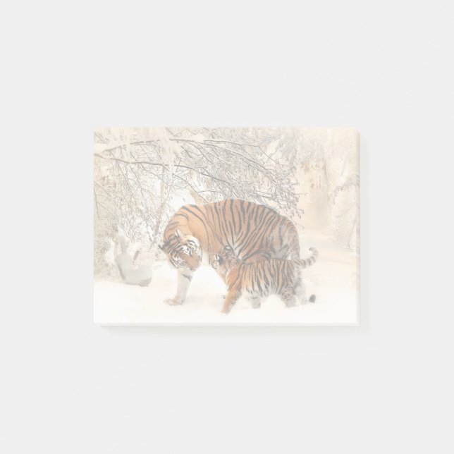 Notas Post-it® Tigre con cachorro en la nieve (Anverso)