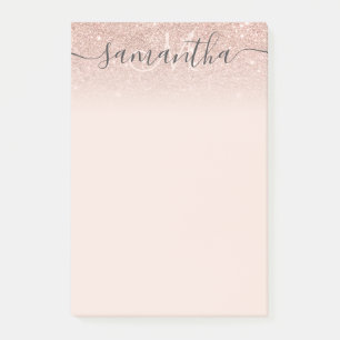 Notas Post-it® Tipografía monográfica rosa dorado purpurina gri