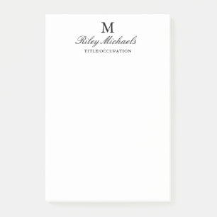 Notas Post-it® Título de monograma elegante negro simple