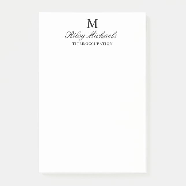 Notas Post-it® Título de monograma elegante negro simple (Anverso)