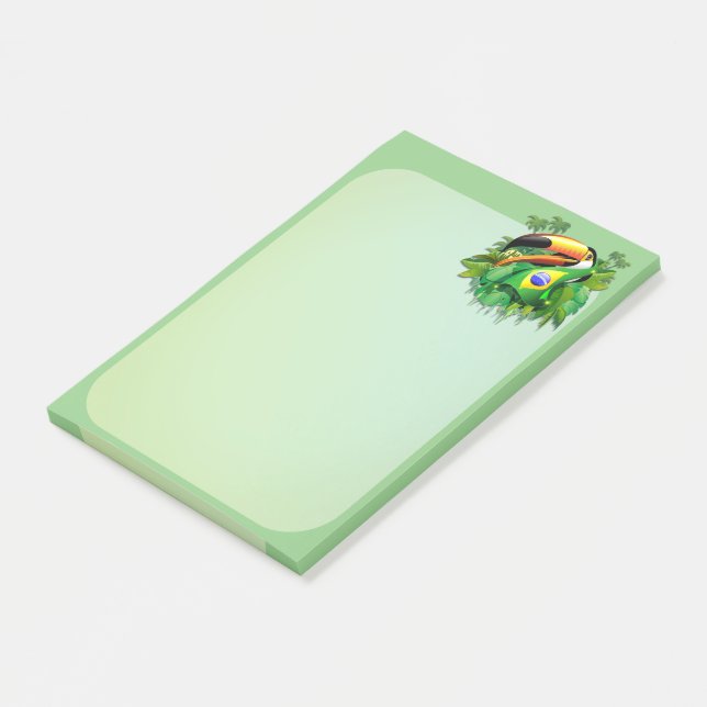 Notas Post-it® Toco Toucan con bandera de Brasil (En perspectiva)