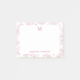Notas Post-it® Toile Botánico Clásico Monograma Rojo