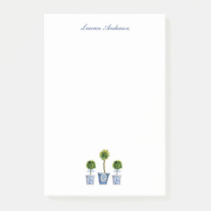 Notas Post-it® Topiarios elegantes en ollas azules y blancas 