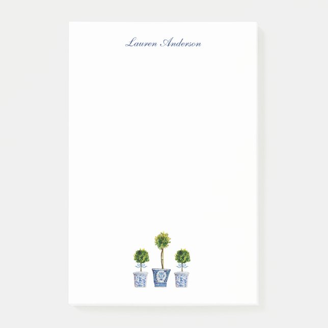 Notas Post-it® Topiarios elegantes en ollas azules y blancas (Anverso)