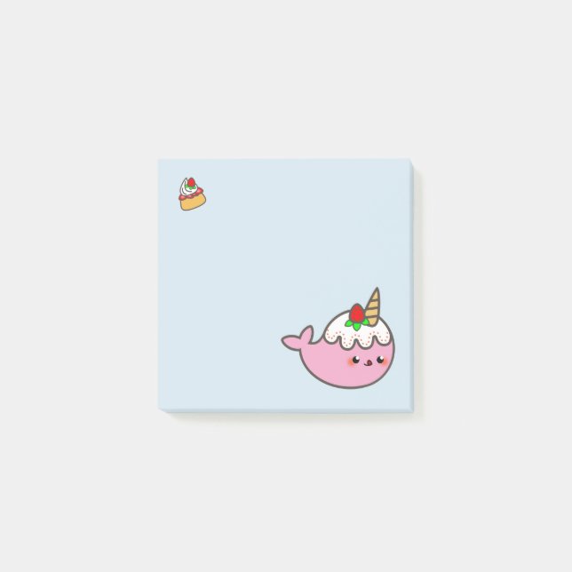 Notas Post-it® Torta de frutas Narwhal de la fresa de Kawaii (Anverso)