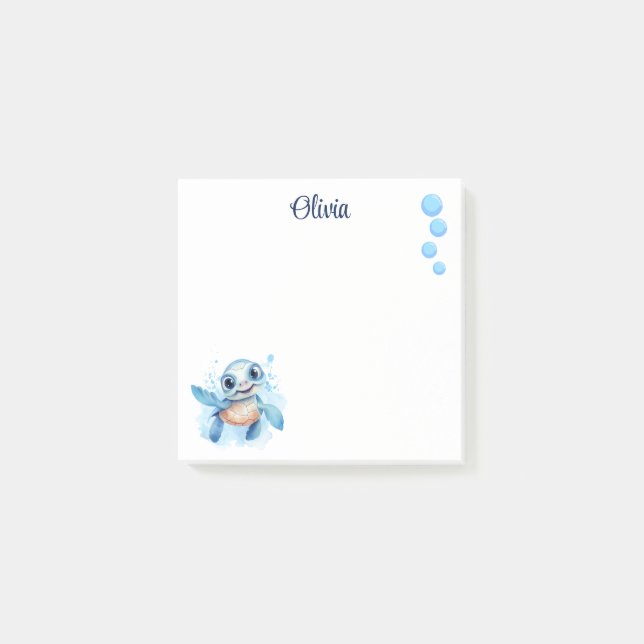Notas Post-it® Tortuga de dibujos animados azul personalizada (Anverso)