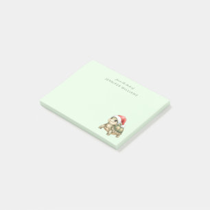 Notas Post-it® Tortuga de Navidad con sombrero de Santa en acuare