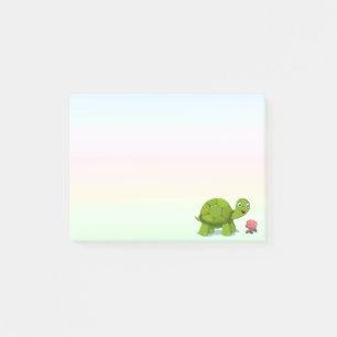 Notas Post-it® Tortuga linda y flor en tonos de colores pastel
