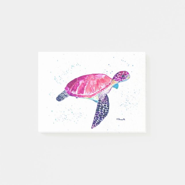 Notas Post-it® Tortuga marina acuarela océano hawaiano tropical (Anverso)