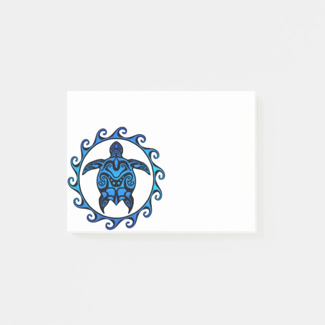 Notas Post-it® Tortuga tribal azul Sun (Anverso)
