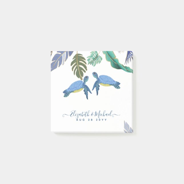 Notas Post-it® Tortugas marinas Boda amarillo azul (Anverso)