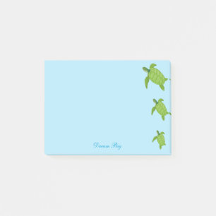 Notas Post-it® Tortugas Marinas Lindas y Caligrafía en Azul Claro