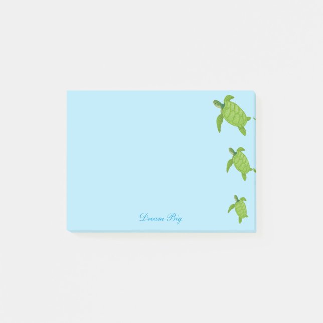 Notas Post-it® Tortugas marinas y caligrafía en azul claro (Anverso)