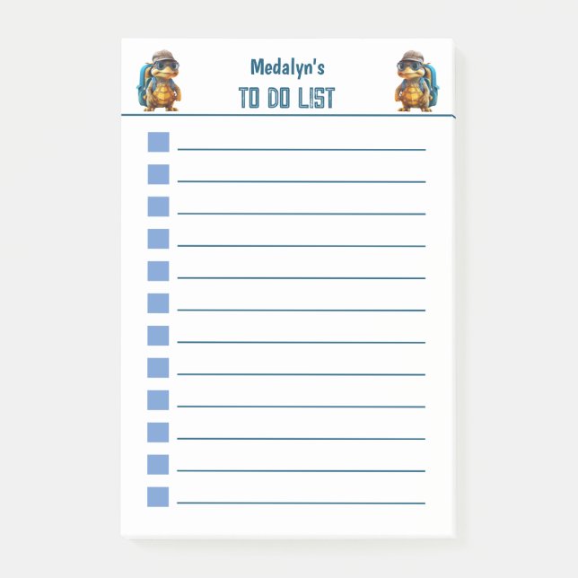 Notas Post-it® Tortuguita Aventurera con Mochila, (Anverso)