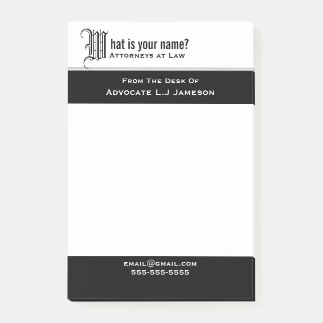 Notas Post-it® Trabajo jurídico monogramado profesional| Personal (Anverso)