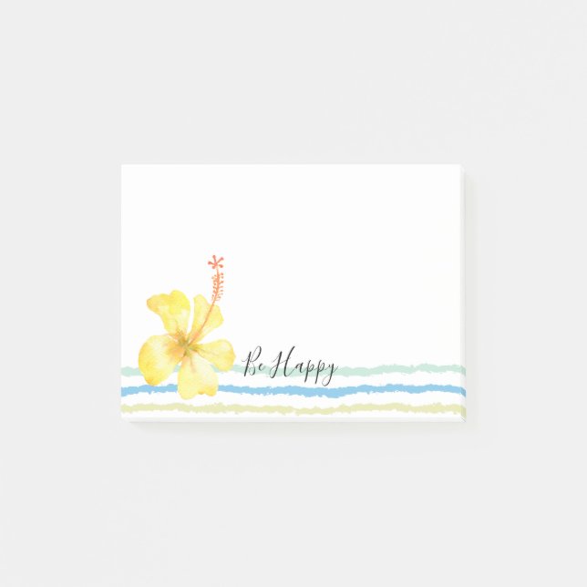 Notas Post-it® Trazas tropicales amarillas Hibiscus Floral (Anverso)