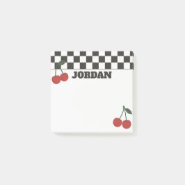 Notas Post-it® Trendy Checkerboard & Cherry Custom Name