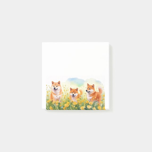 Notas Post-it® tres lindos inus shiba y dandelions post-it notes (Anverso)