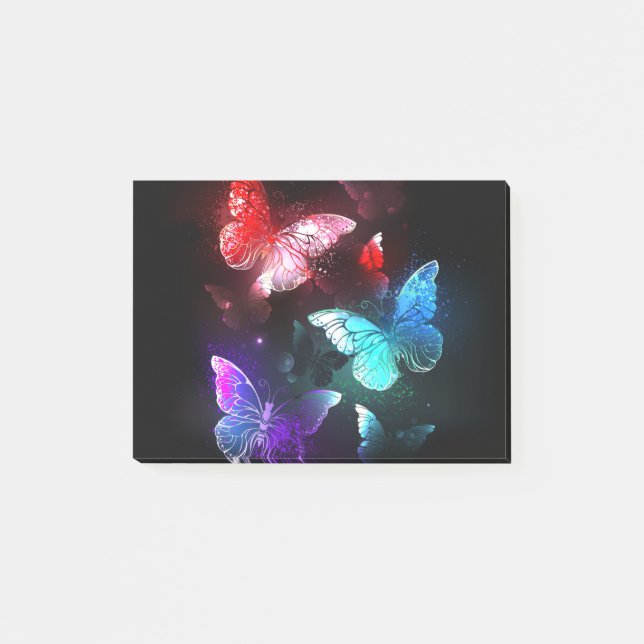 Notas Post-it® Tres mariposas brillantes en el fondo nocturno (Anverso)