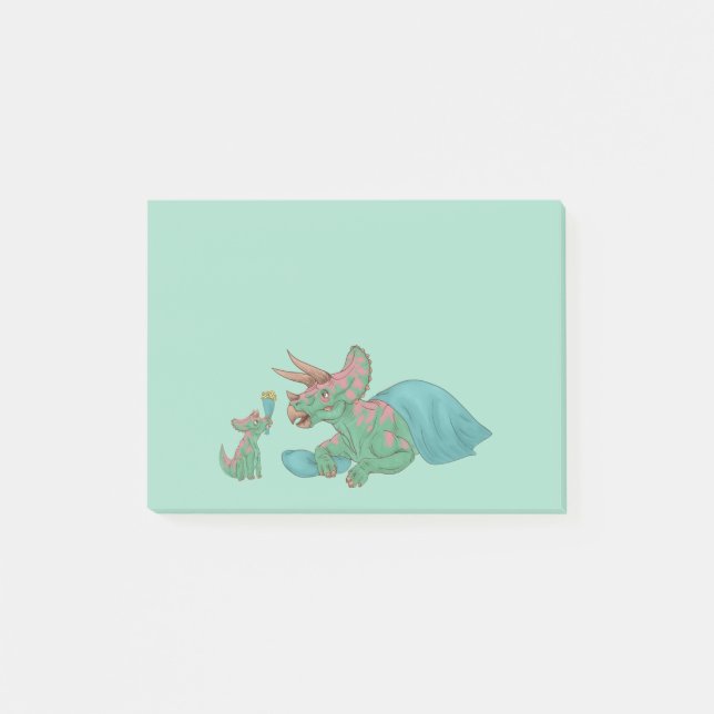 Notas Post-it® Triceratops dando flores (Anverso)