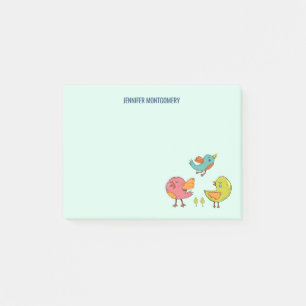 Notas Post-it® Trío de aves coloridas y mullidas