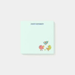 Notas Post-it® Trío de aves coloridas y mullidas