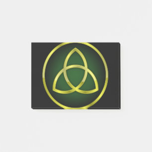 Notas Post-it® triquetra de oro y verde