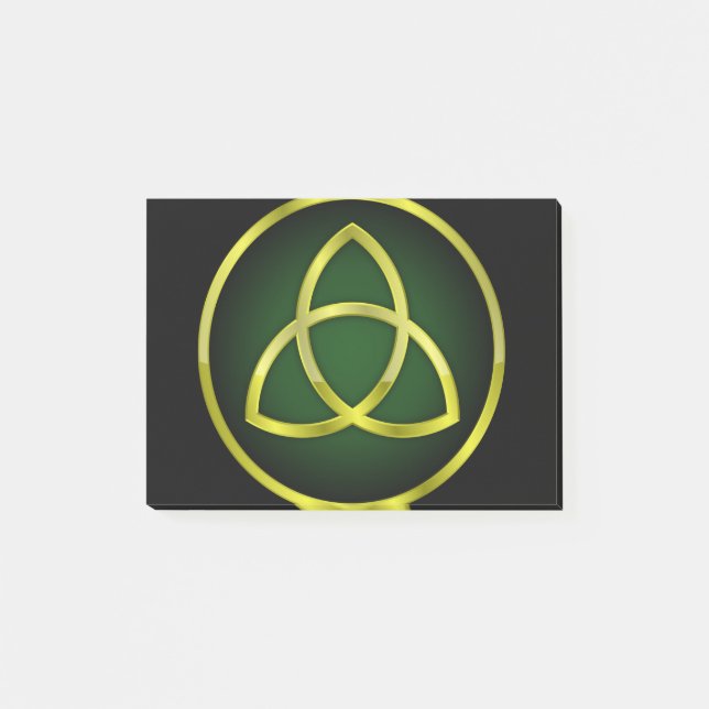 Notas Post-it® triquetra de oro y verde (Anverso)