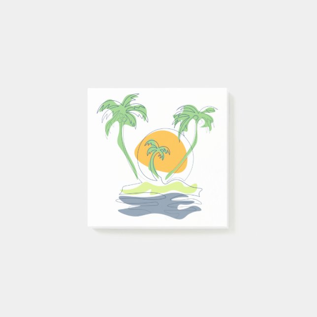 Notas Post-it® Tropical island beach scenery. Outline palm tree  (Anverso)