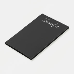 Notas Post-it® Tu nombre   Elegante guión blanco sobre negro