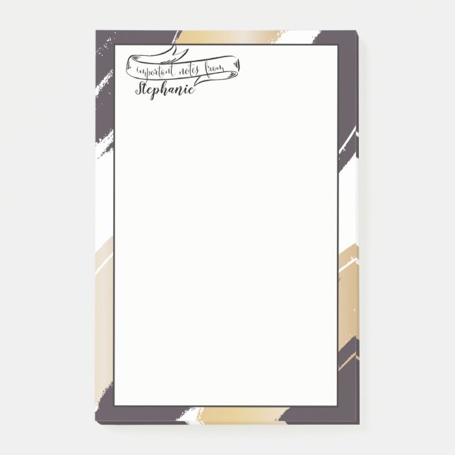 Notas Post-it® Tu nombre | Golpes de pincel moderno de oro y negr (Anverso)