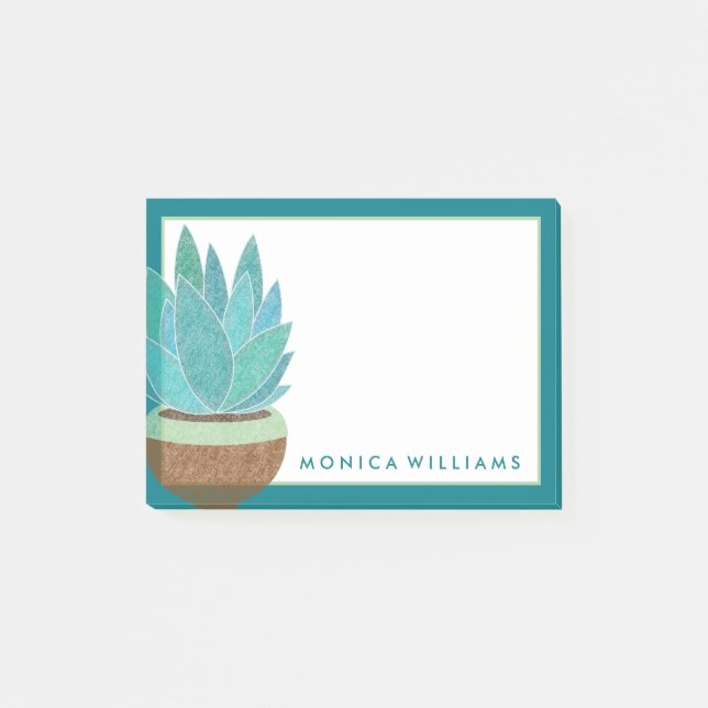 Notas Post-it® Tu texto | Cactus Suculento de Acuarela (Anverso)