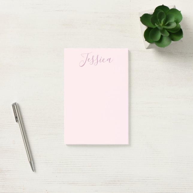 Notas Post-it® Tu texto | Elegante guión y rosa suave (Oficina)