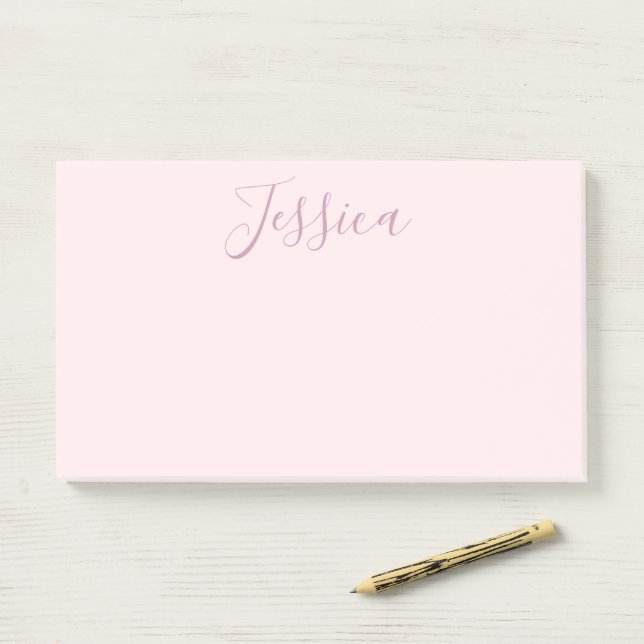Notas Post-it® Tu texto | Elegante guión y rosa suave (En escritorio)
