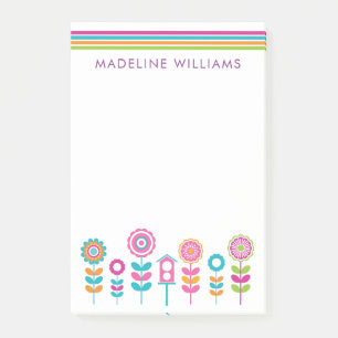 Notas Post-it® Tu texto Flores retro de colores neones