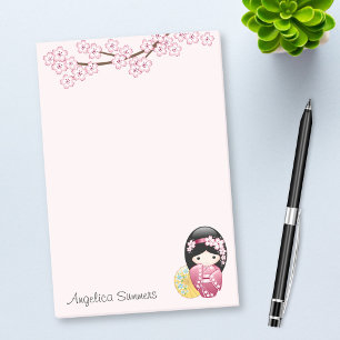 Notas Post-it® Tuerca Kokeshi de primavera Chica Geisha rosa